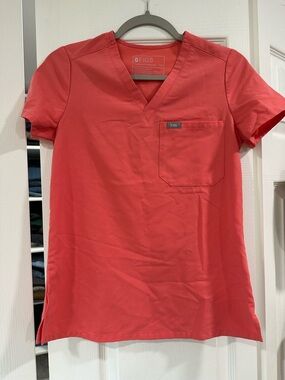 Figs Coral V-Neck Medical Scrub Top